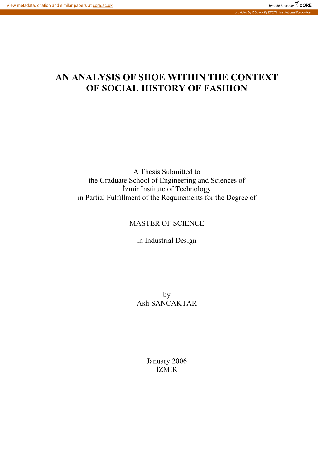 An Analysis of Shoe Within the Context of Social History of Fashion