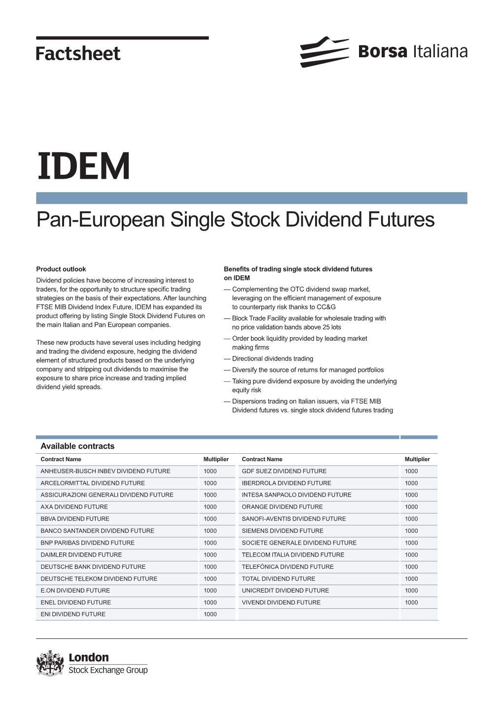 Factsheet Pan-European Single Stock Dividend Futures