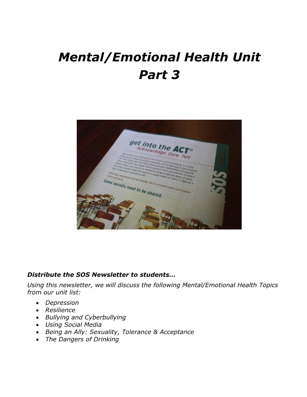 Mental/Emotional Health Unit Part 3