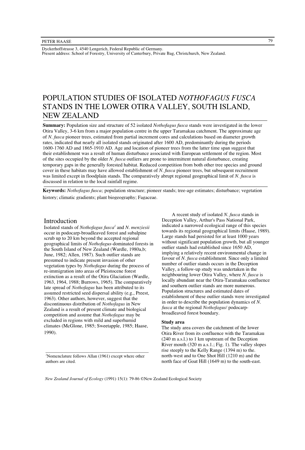 Population Studies of Isolated Nothofagus Fusca