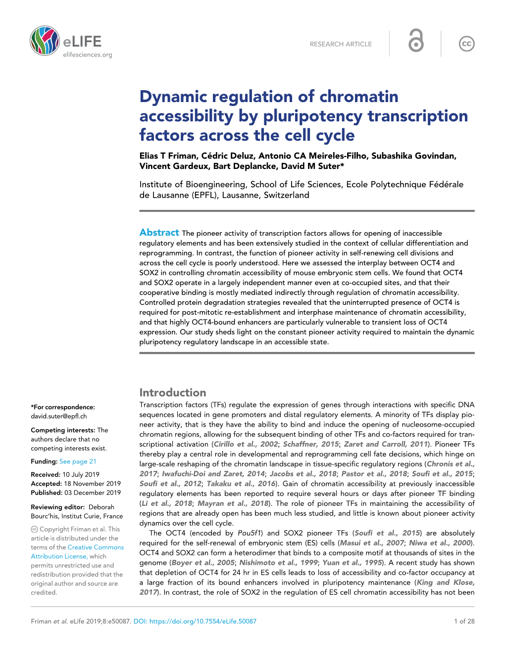 Dynamic Regulation of Chromatin Accessibility by Pluripotency