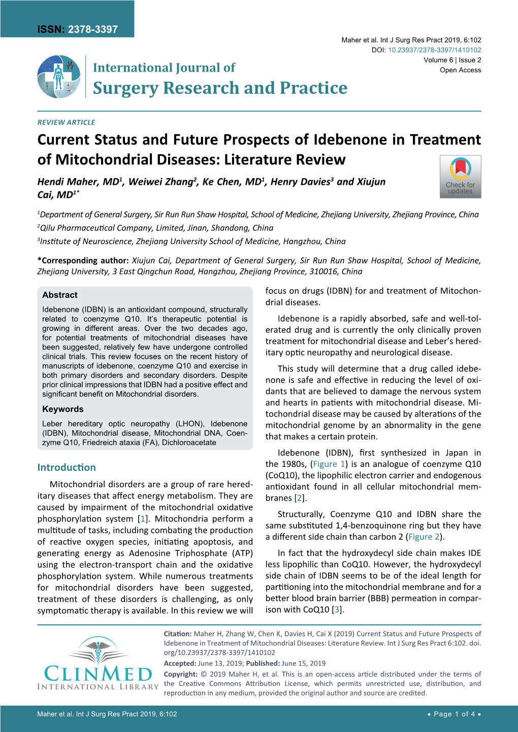 Current Status and Future Prospects of Idebenone in Treatment of Mitochondrial Diseases: Literature Review