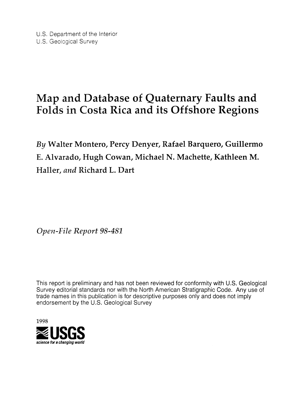 Map and Database of Quaternary Faults and Folds in Costa Rica and Its Offshore Regions