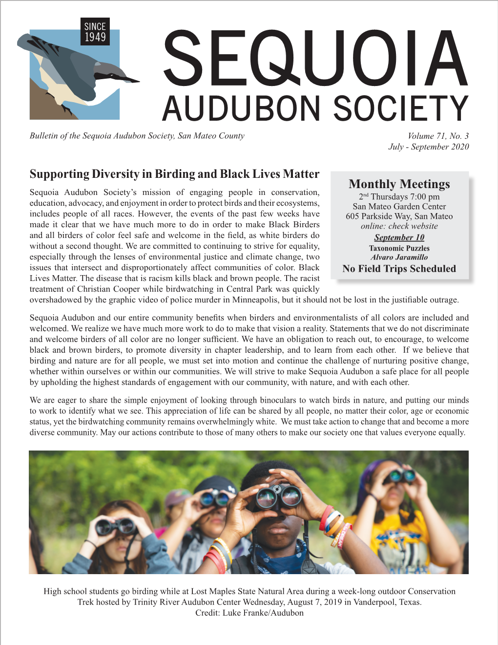 Monthly Meetings Supporting Diversity in Birding and Black Lives Matter