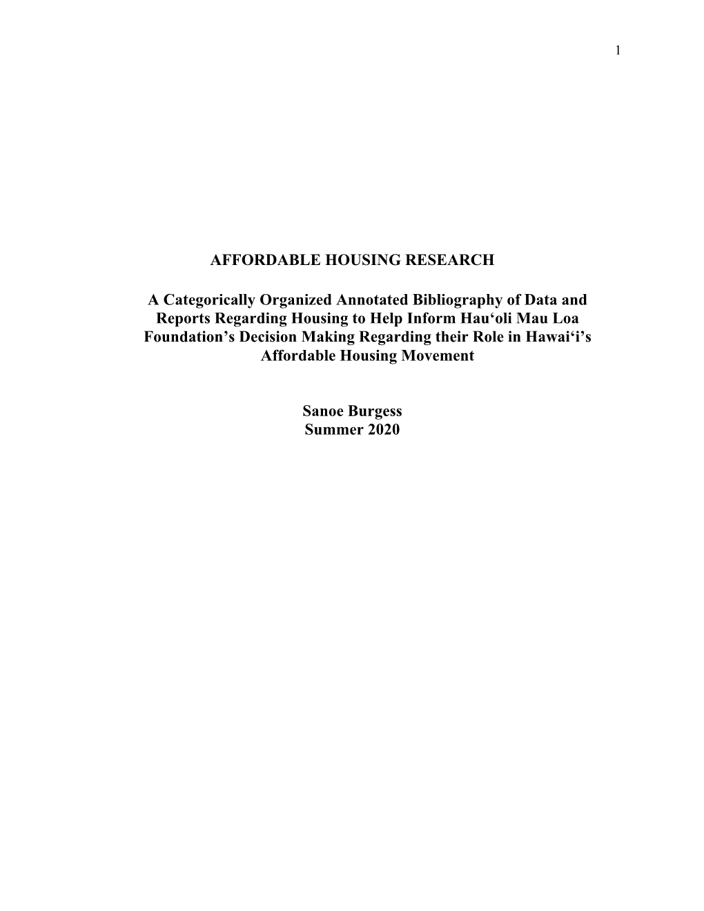 Annotated Bibliography of Data and Reports Regarding Housing