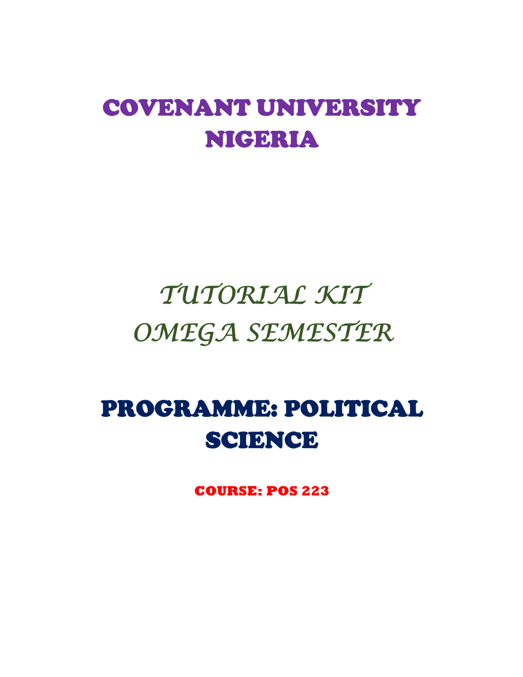 Covenant University Nigeria Tutorial Kit Omega