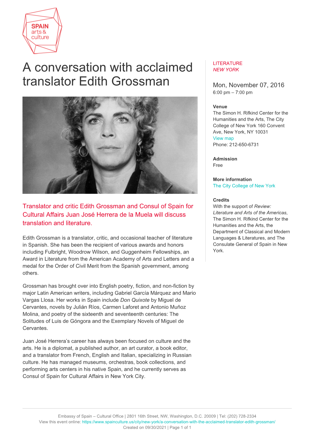 A Conversation with Acclaimed Translator Edith Grossman