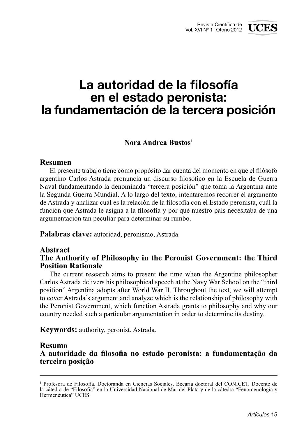 La Autoridad De La Filosofía En El Estado Peronista: La Fundamentación De La Tercera Posición