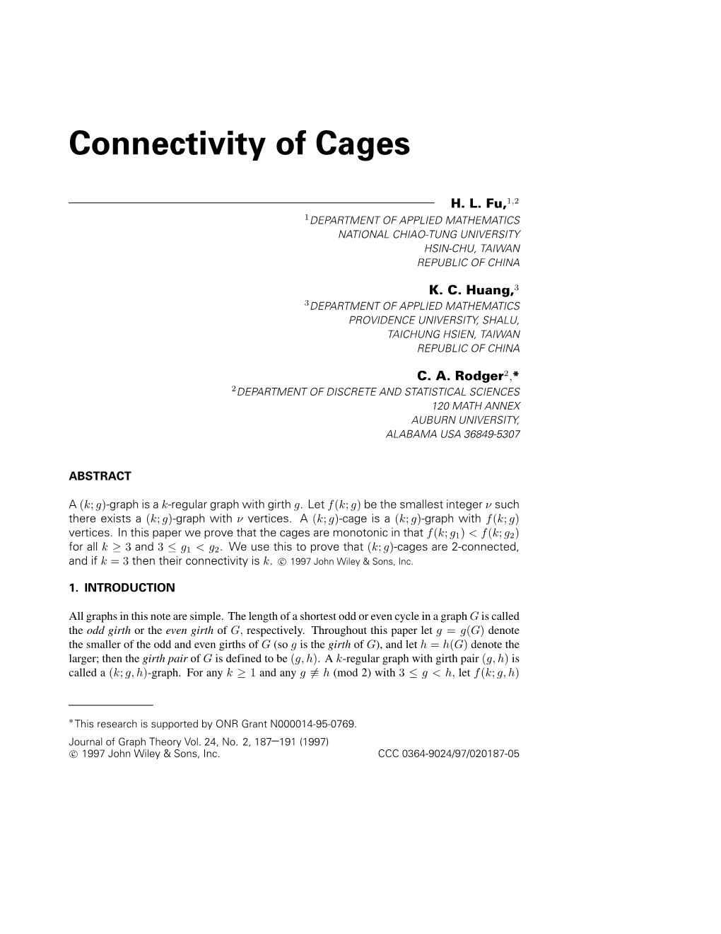 Connectivity of Cages