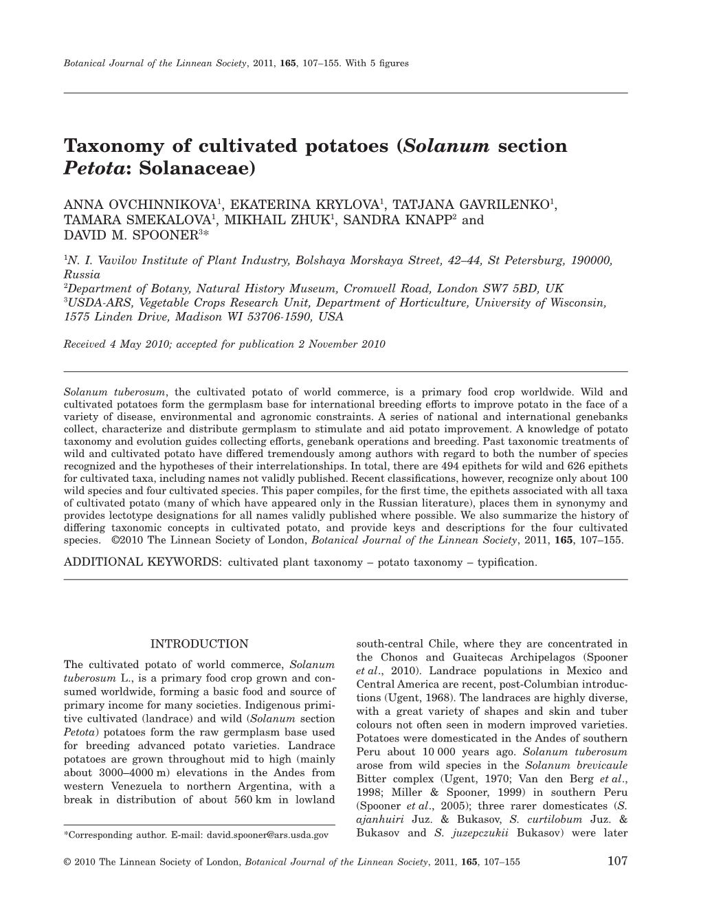 Taxonomy of Cultivated Potatoes (Solanum Section