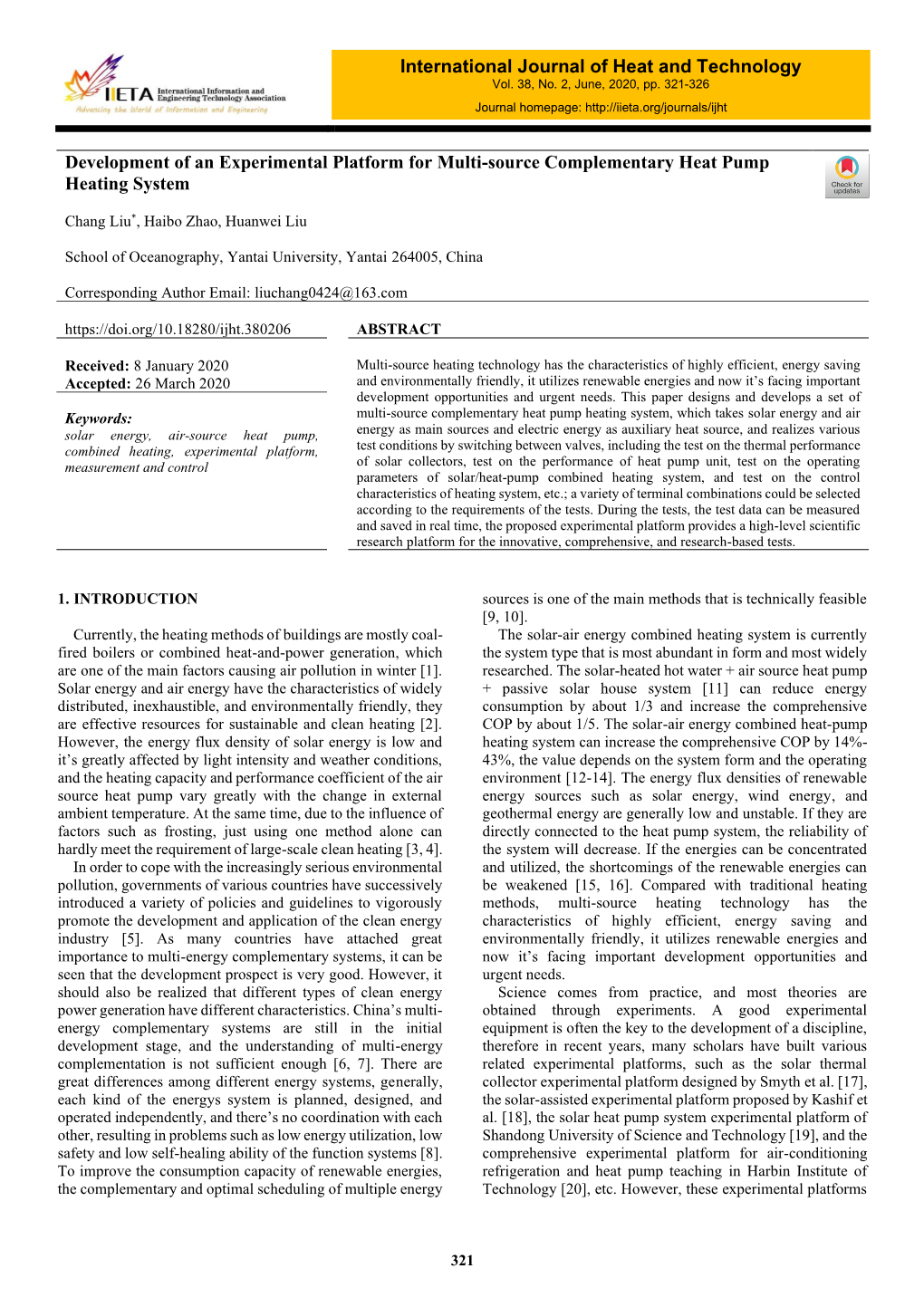 Development of an Experimental Platform for Multi-Source Complementary Heat Pump Heating System International Journal of Heat An