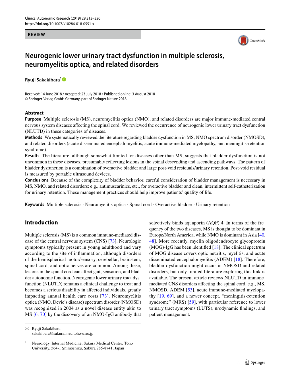 Neurogenic Lower Urinary Tract Dysfunction in Multiple Sclerosis, Neuromyelitis Optica, and Related Disorders