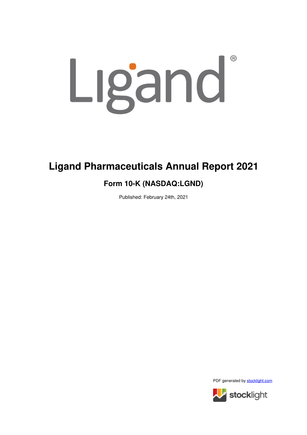 Ligand Pharmaceuticals Annual Report 2021