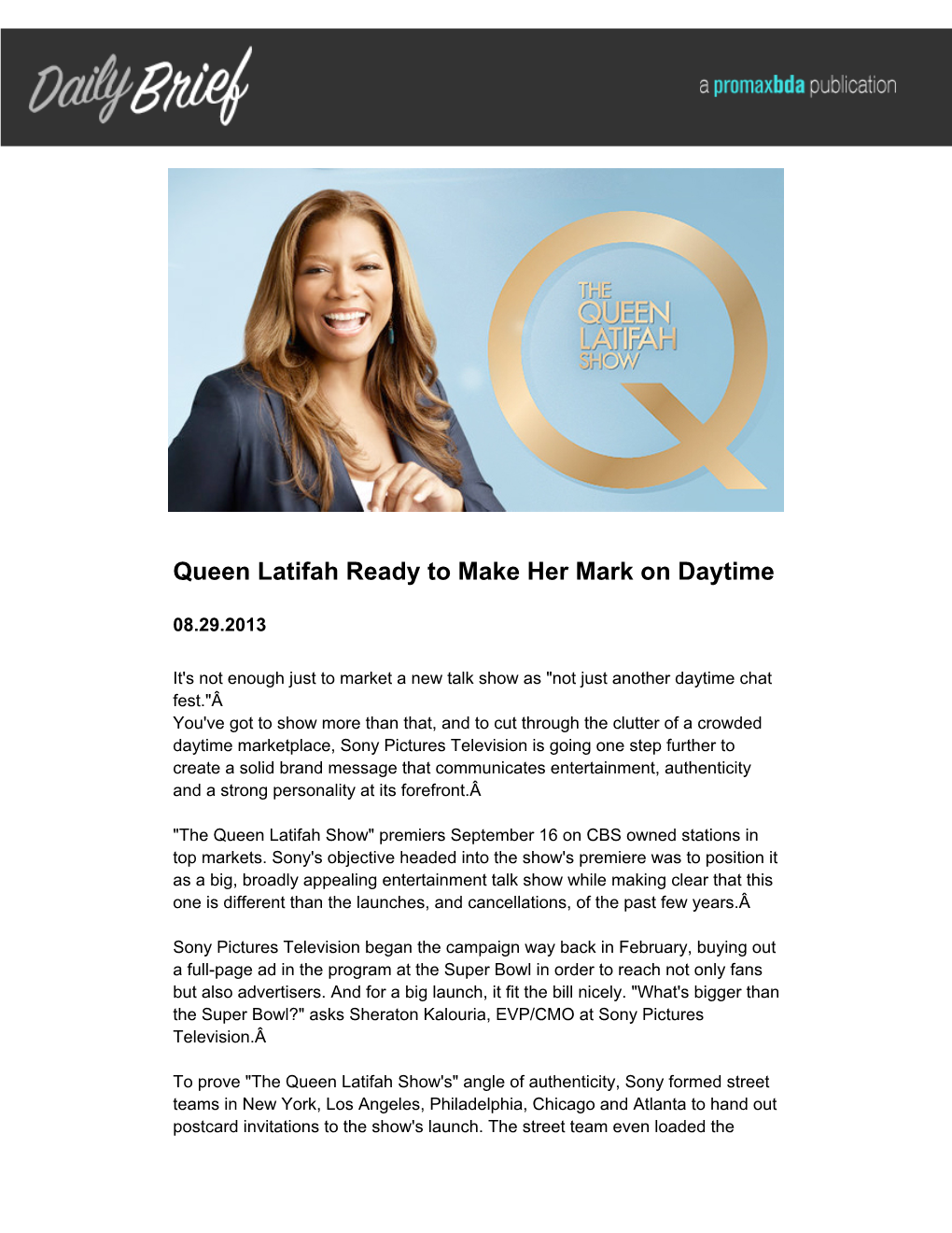 Queen Latifah Ready to Make Her Mark on Daytime