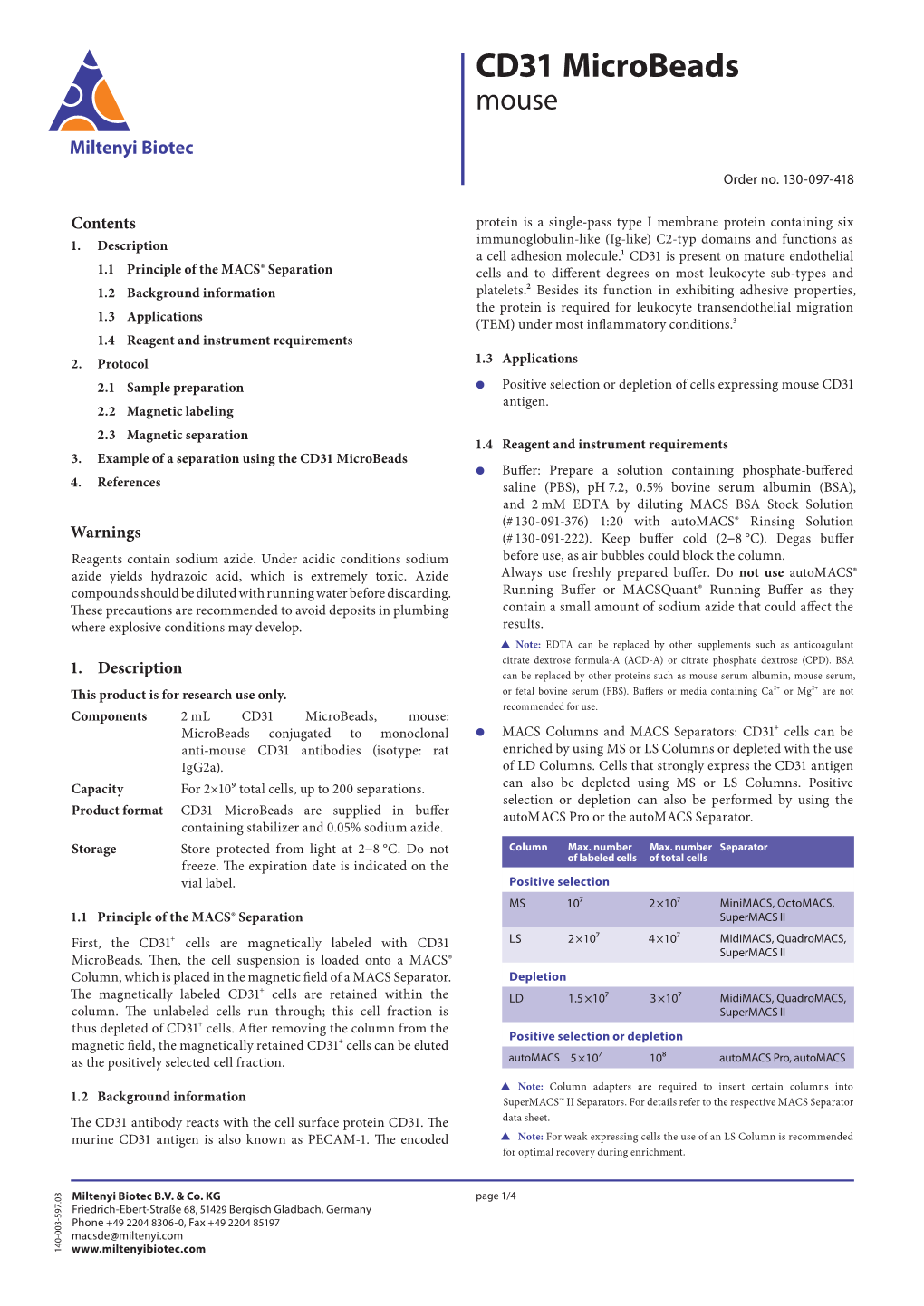 CD31 Microbeads Are Supplied in Buffer Buffer in Supplied Are CD31 Microbeads Vial Label