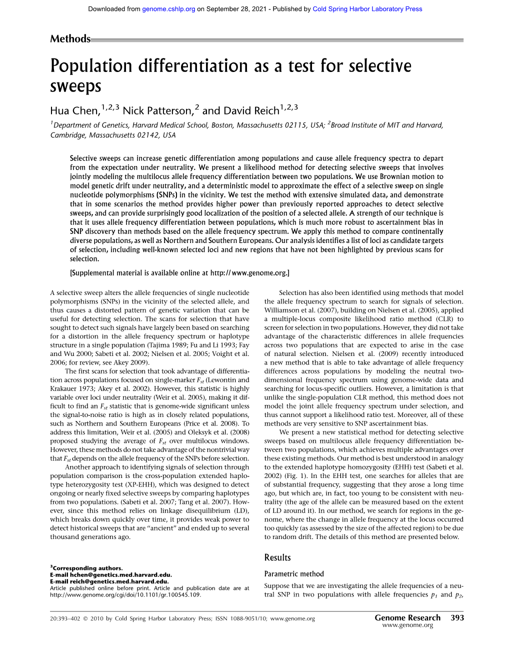 Population Differentiation As a Test for Selective Sweeps