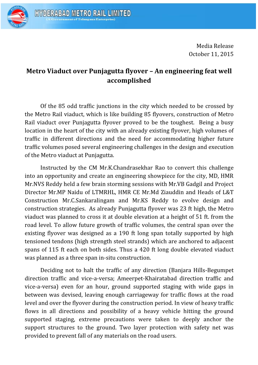 Metro Viaduct Over Punjagutta Flyover – an Engineering Feat Well Accomplished