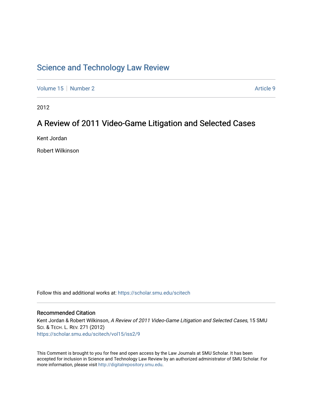 A Review of 2011 Video-Game Litigation and Selected Cases