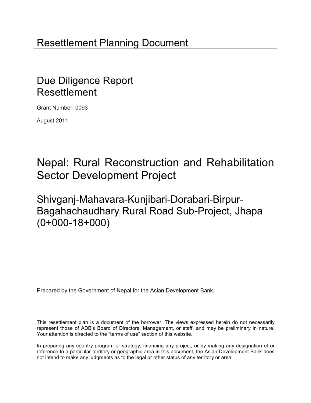 Nepal: Rural Reconstruction and Rehabilitation Sector Development Project