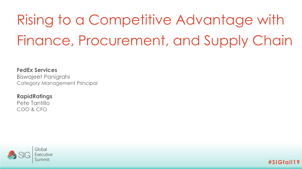 Rising to a Competitive Advantage with Finance, Procurement, and Supply Chain