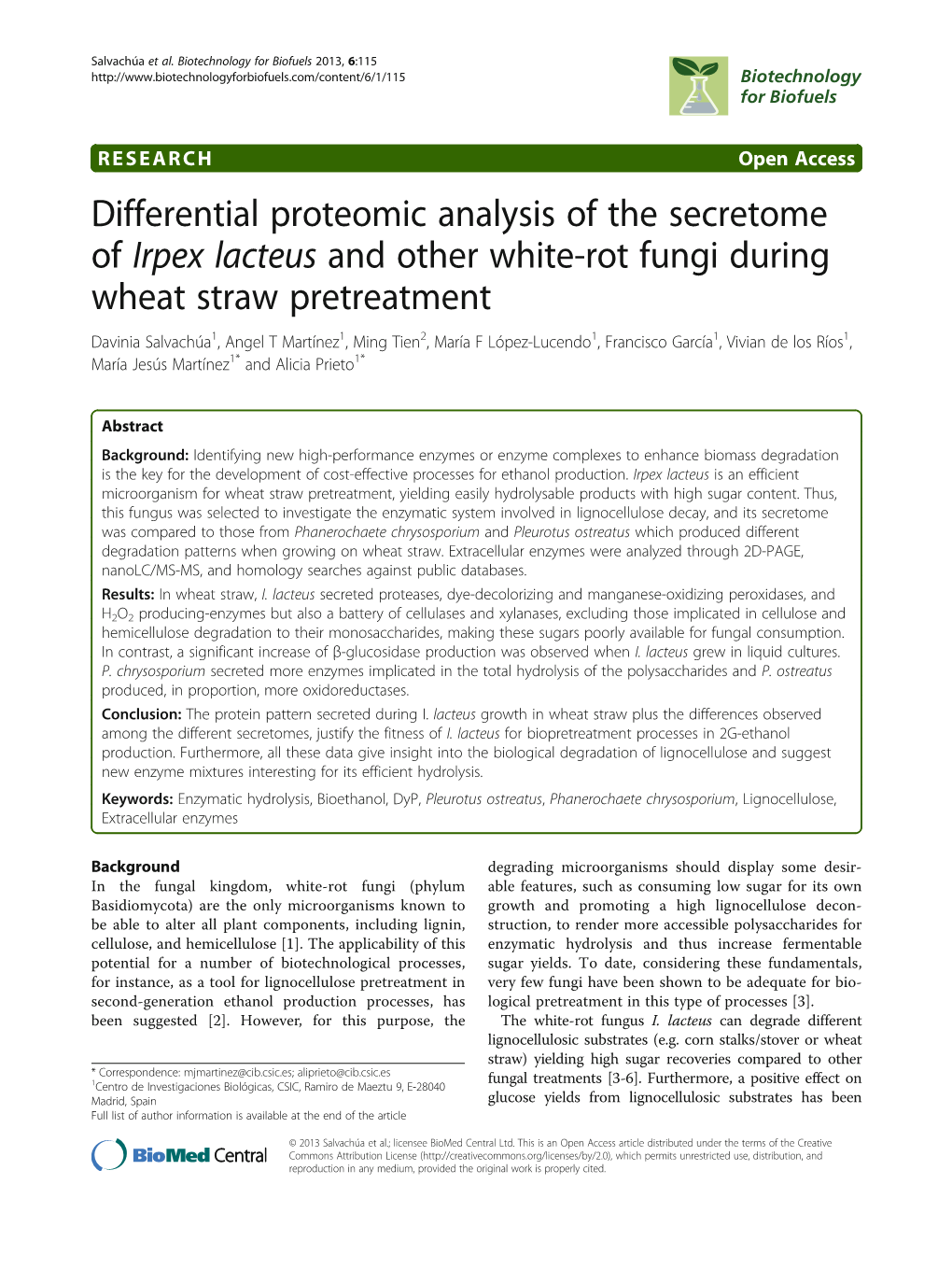 Differential Proteomic Analysis of the Secretome of Irpex Lacteus And