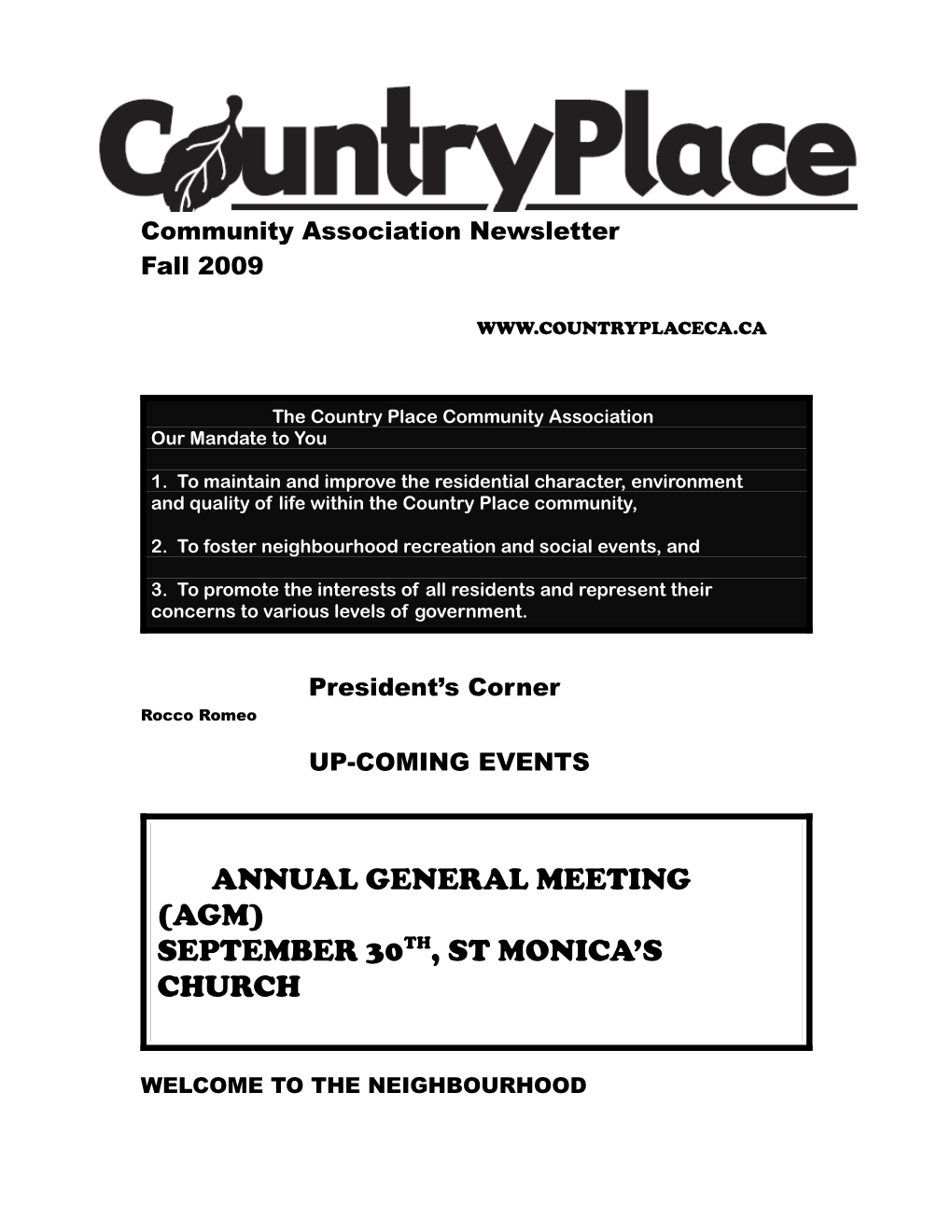Community Association Newsletter Fall 2009
