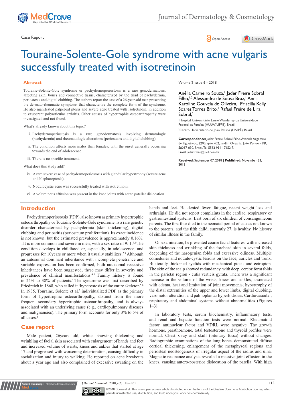 Touraine-Solente-Gole Syndrome with Acne Vulgaris Successfully Treated with Isotretinoin