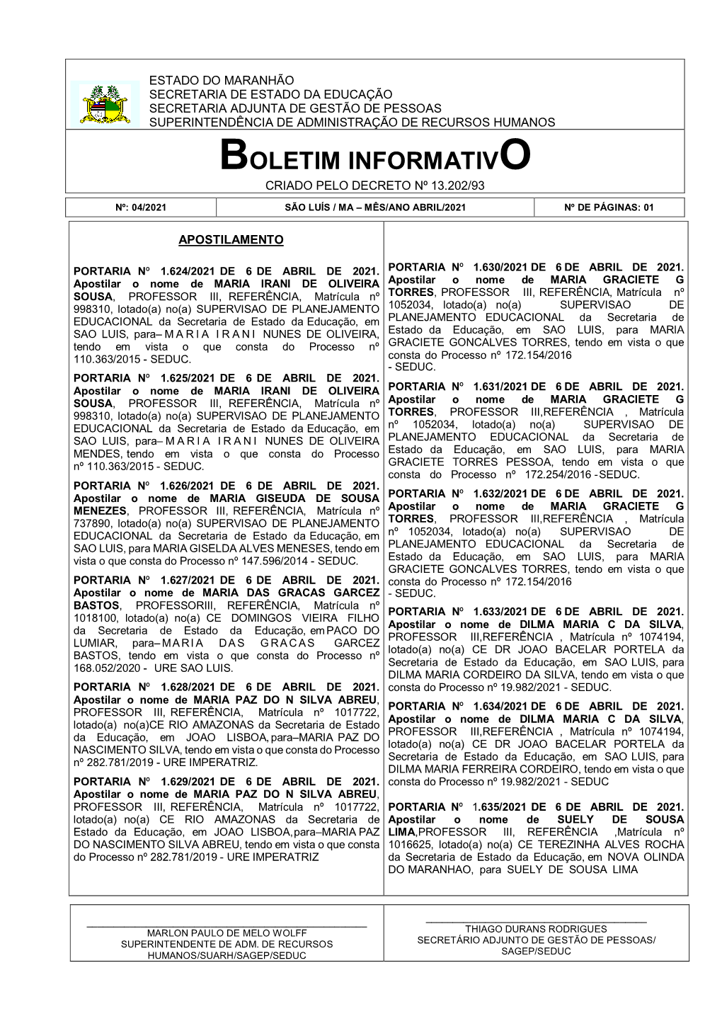 Boletim Informativo Abril 2021