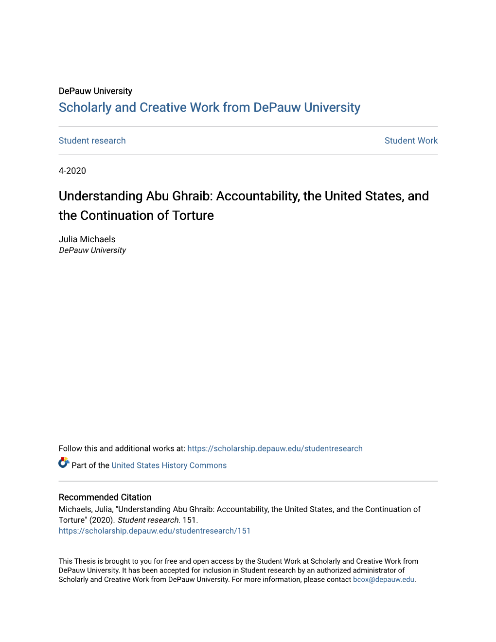 Understanding Abu Ghraib: Accountability, the United States, and the Continuation of Torture