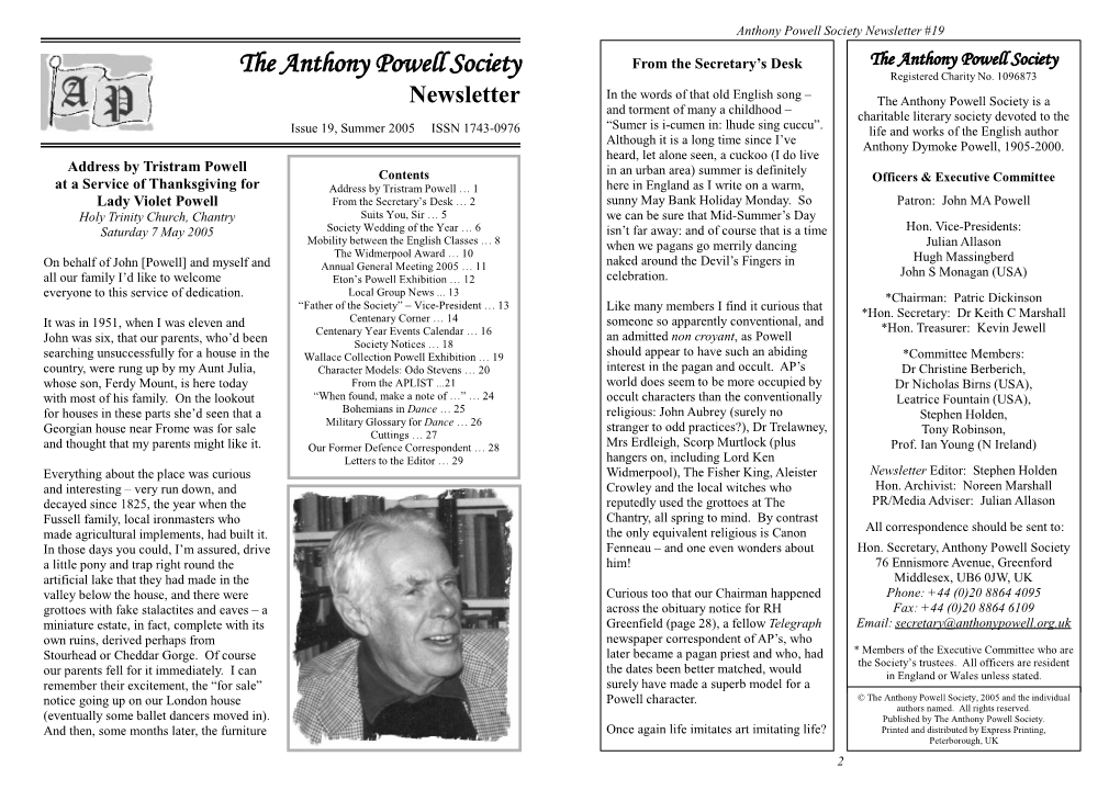 The Anthony Powell Society Newsletter