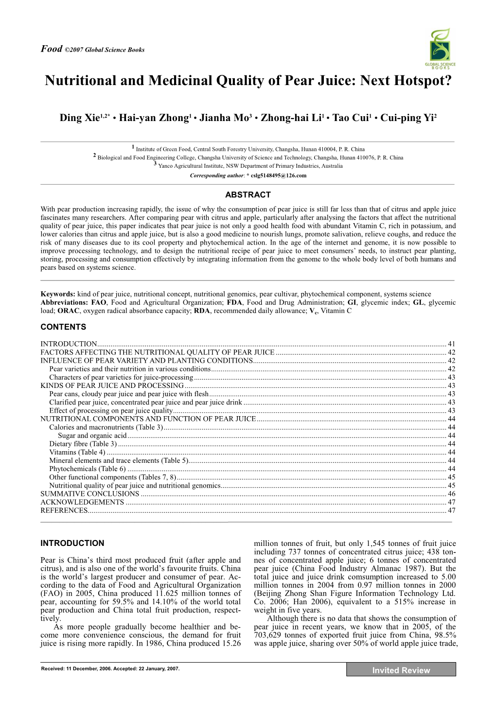 Nutritional and Medicinal Quality of Pear Juice: Next Hotspot?