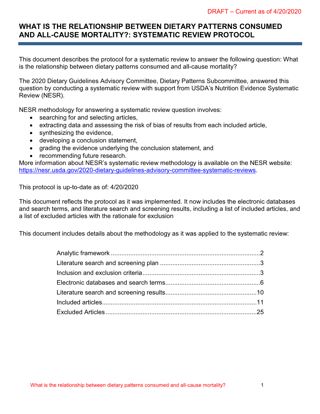 What Is the Relationship Between Dietary Patterns Consumed and All-Cause Mortality?: Systematic Review Protocol