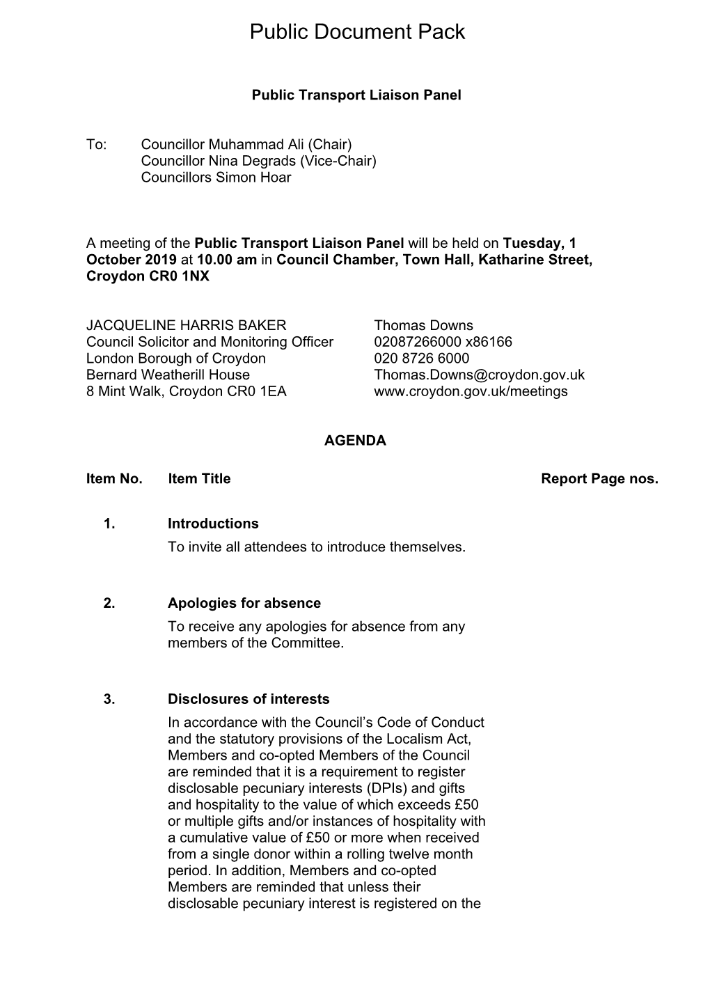 (Public Pack)Agenda Document for Public Transport Liaison Panel, 01