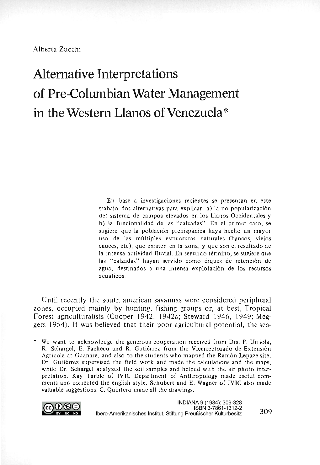 Alternative Interpretations of Pre-Columbian Water Management in the Western Llanos of Venezuela*