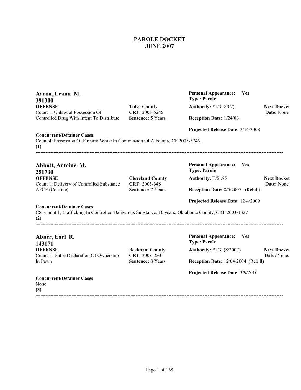 Concurrent/Detainer Cases