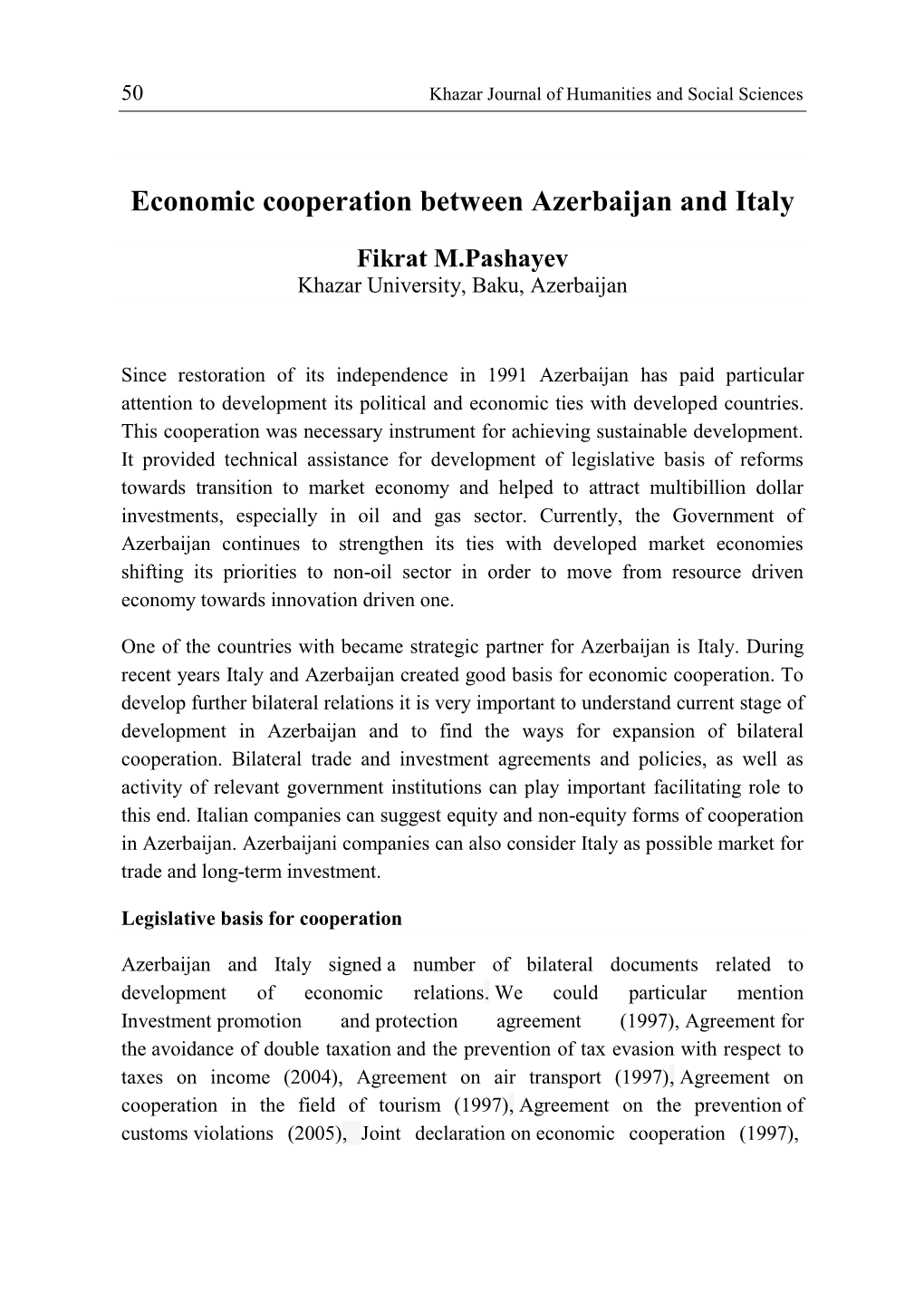 Economic Cooperation Between Azerbaijan and Italy