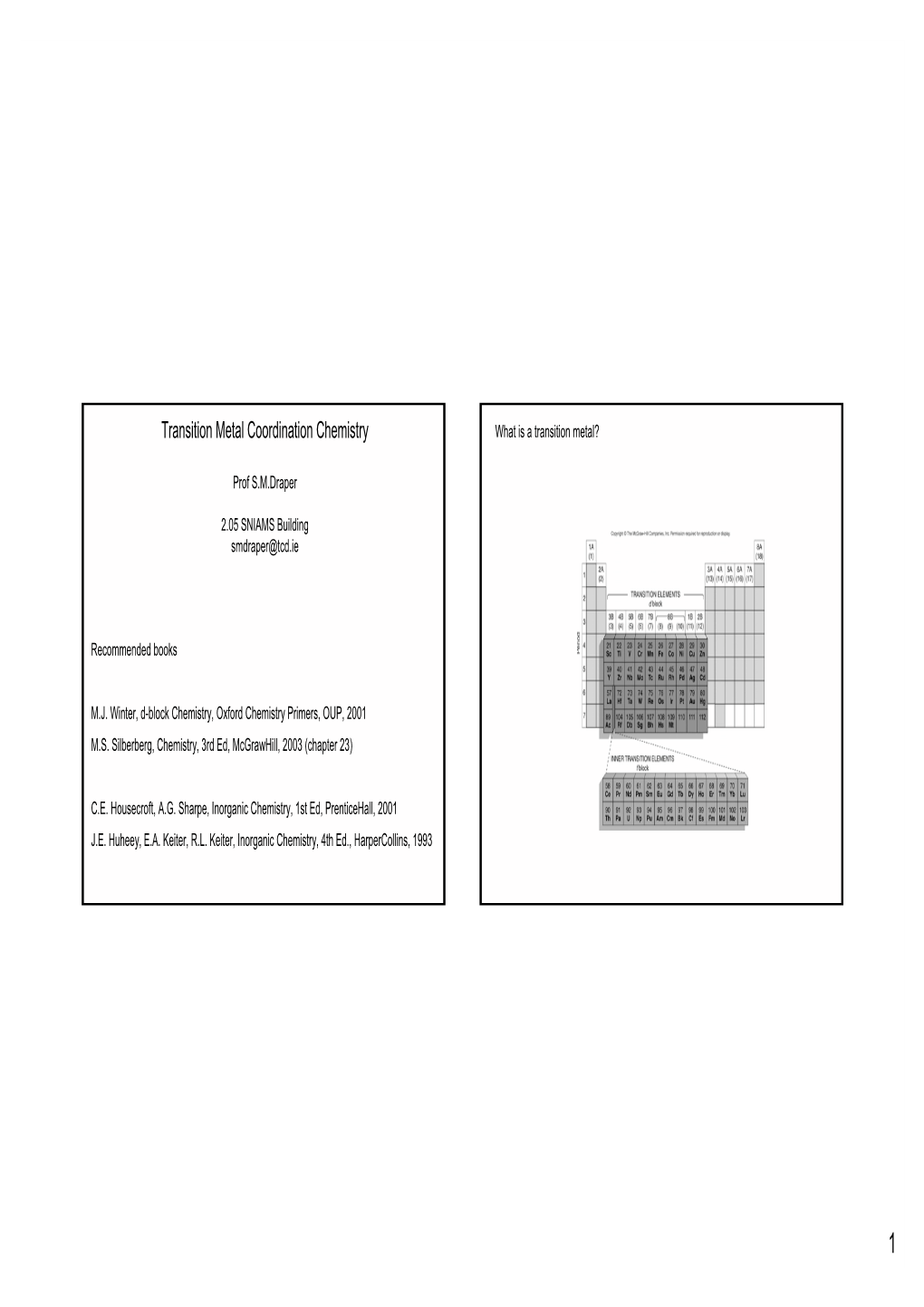 Transition Metal Coordination Chemistry What Is a Transition Metal?