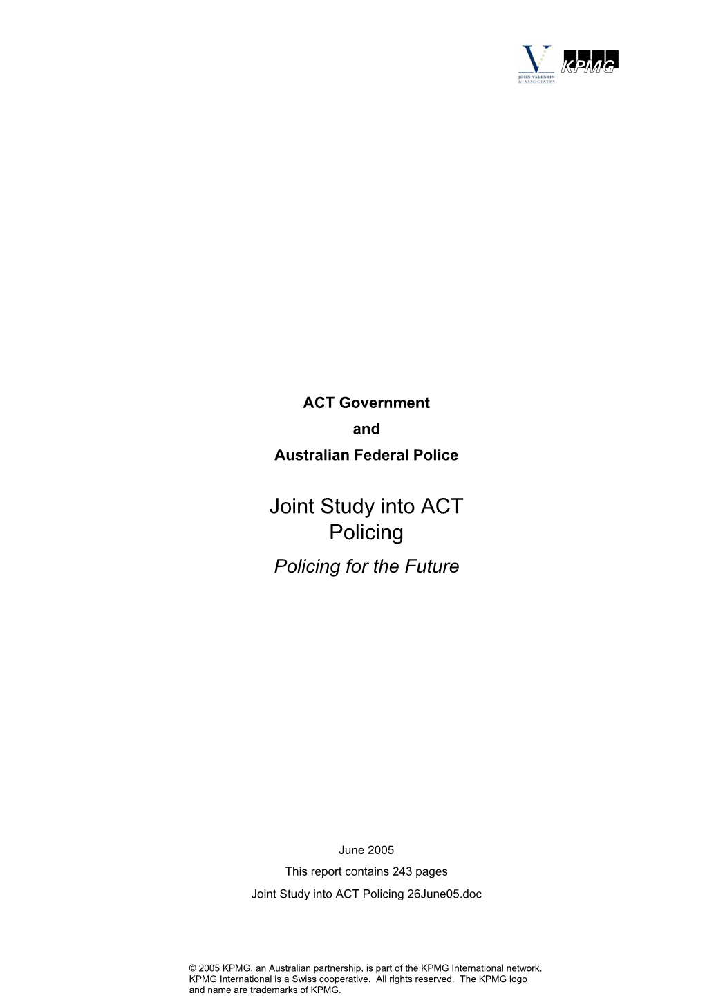 Joint Study Into ACT Policing June 05