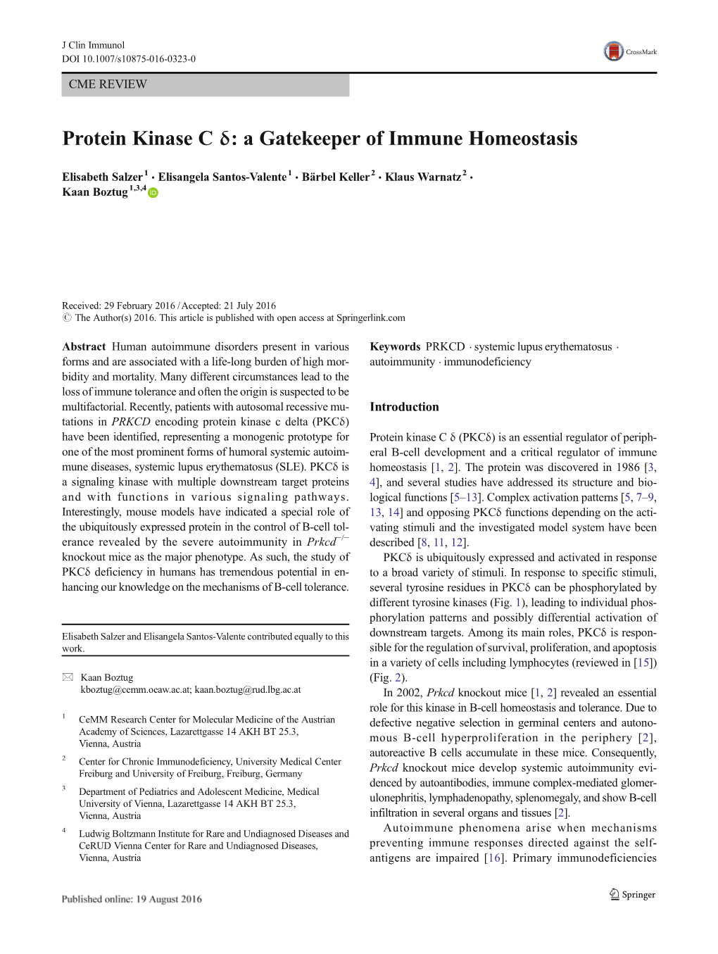 Protein Kinase C Δ: a Gatekeeper of Immune Homeostasis