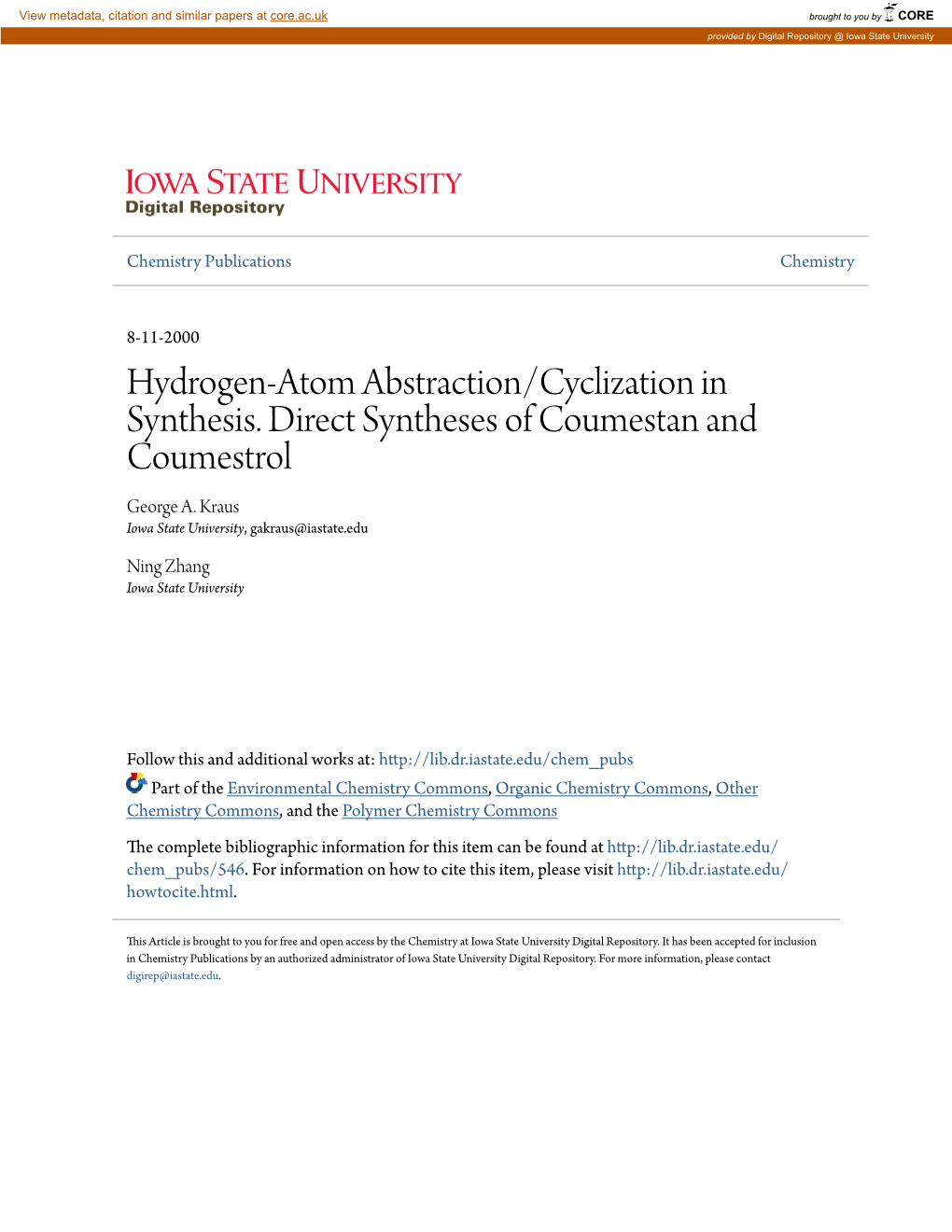 Hydrogen-Atom Abstraction/Cyclization in Synthesis