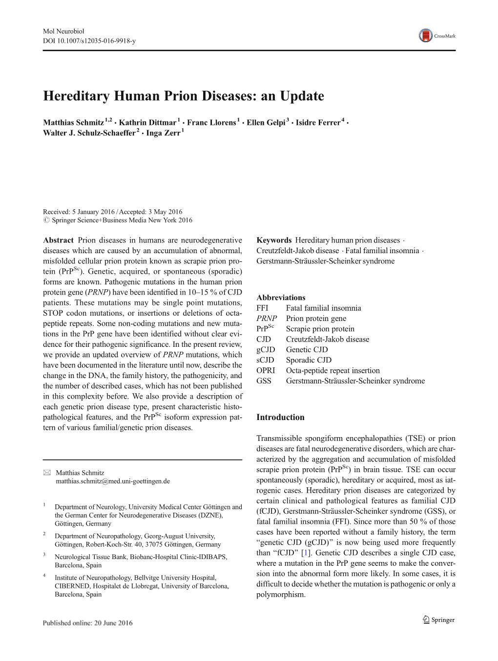 Hereditary Human Prion Diseases: an Update