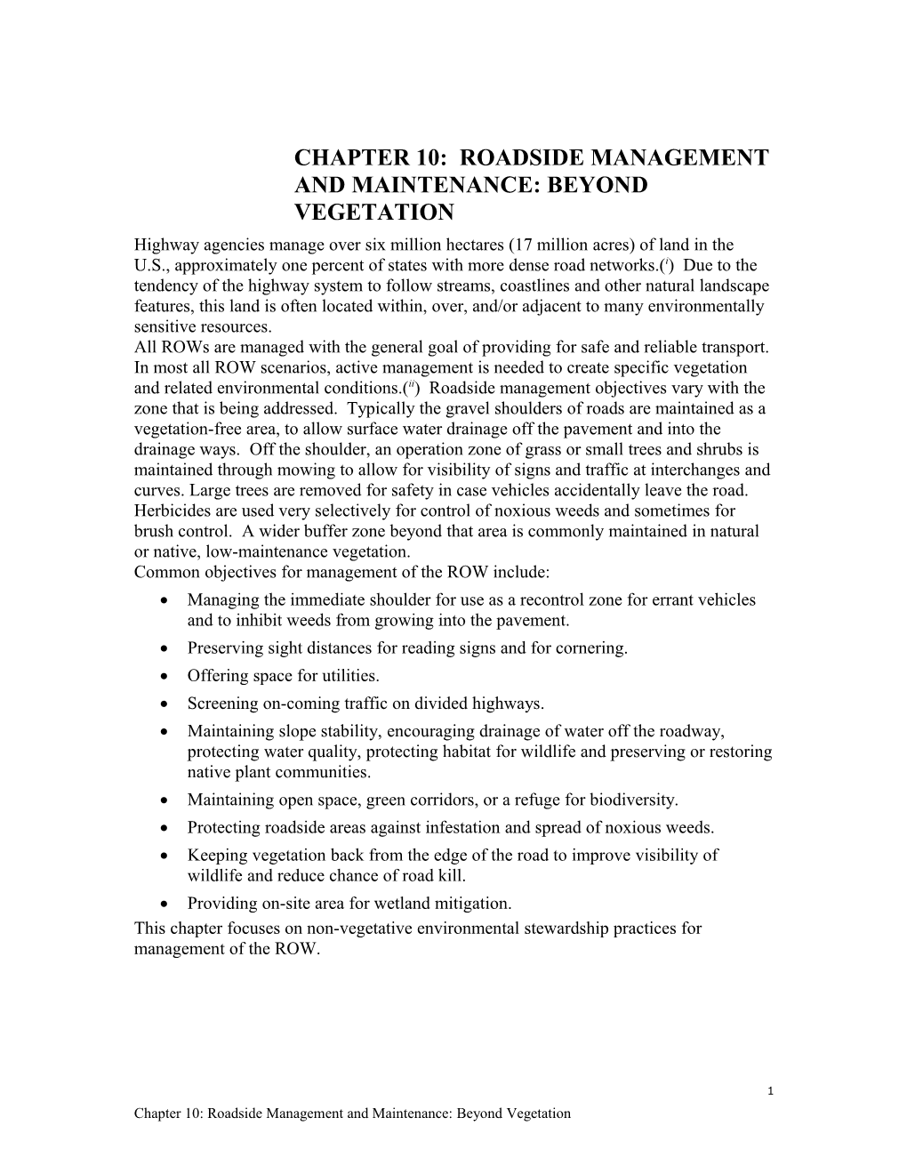 Chapter 10: Roadside Management And Maintenance: Beyond Vegetation