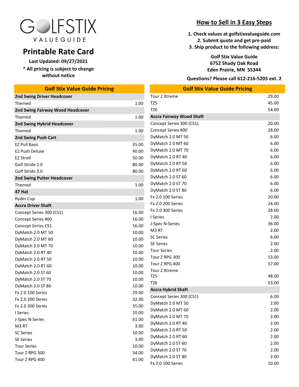 Printable Rate Card