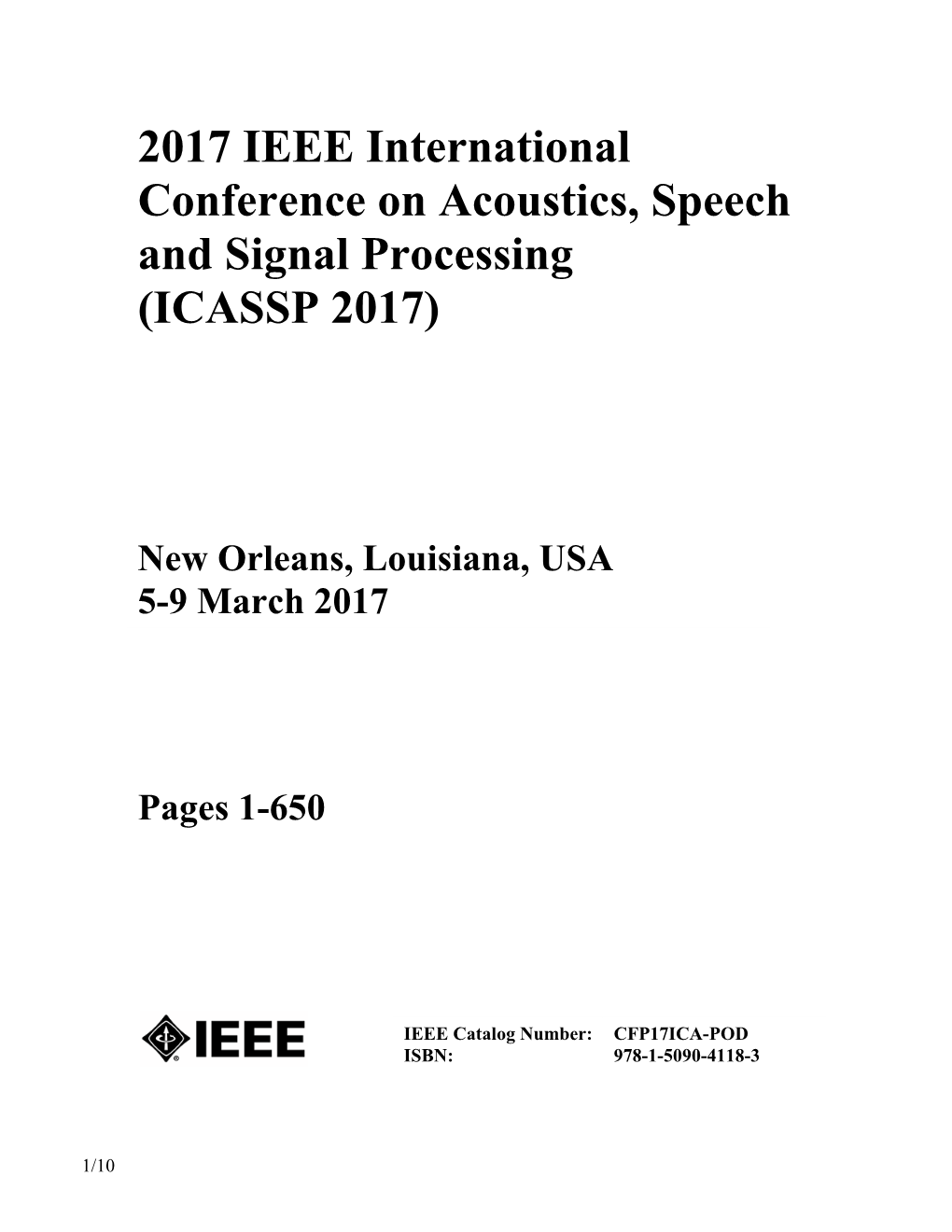 2017 IEEE International Conference on Acoustics, Speech and Signal Processing (ICASSP 2017)