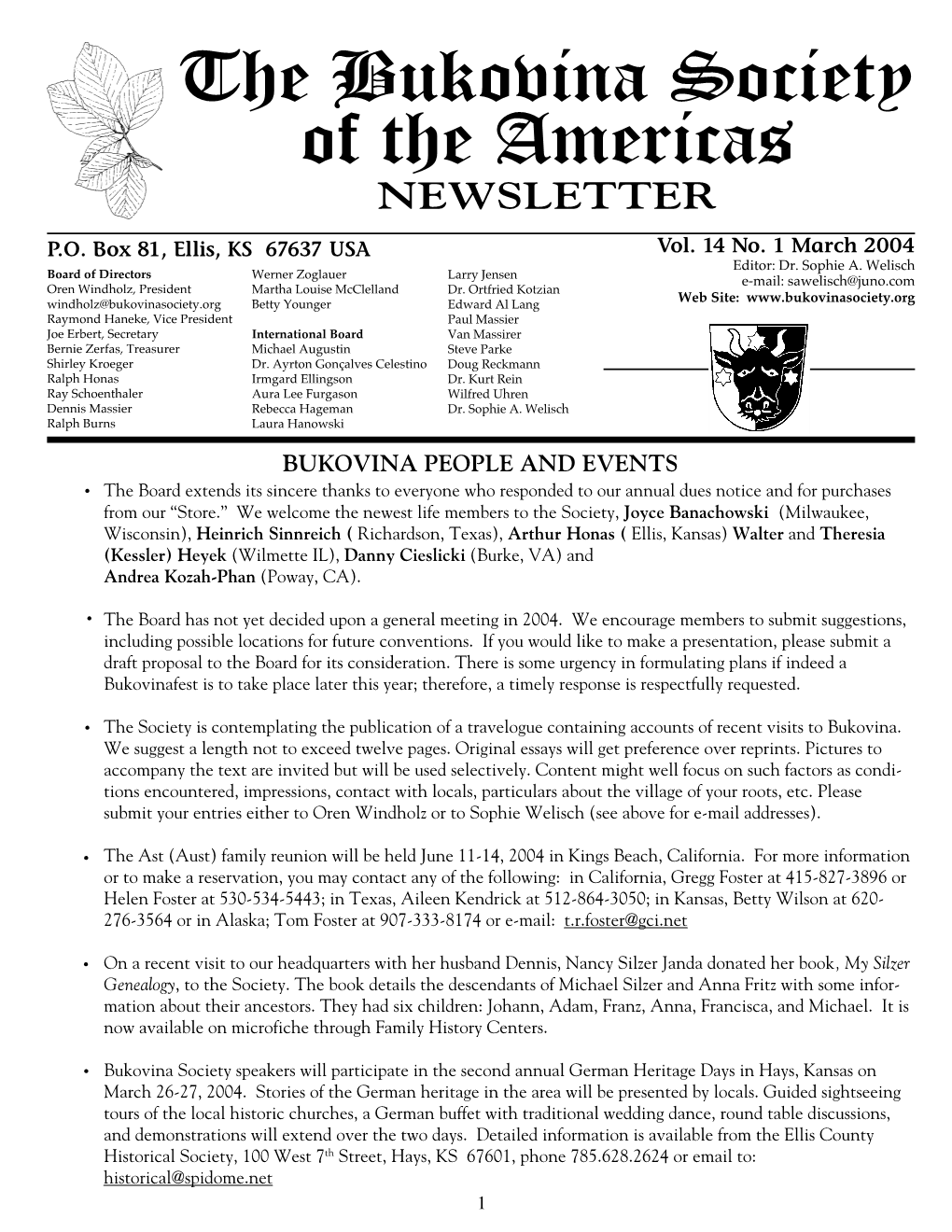 The Bukovina Society of the Americas NEWSLETTER