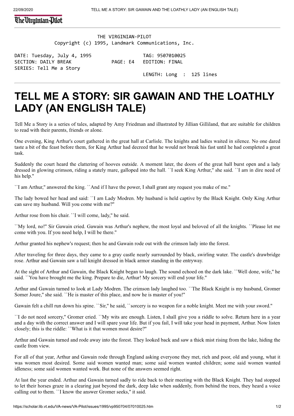 Sir Gawain and the Loathly Lady (An English Tale)