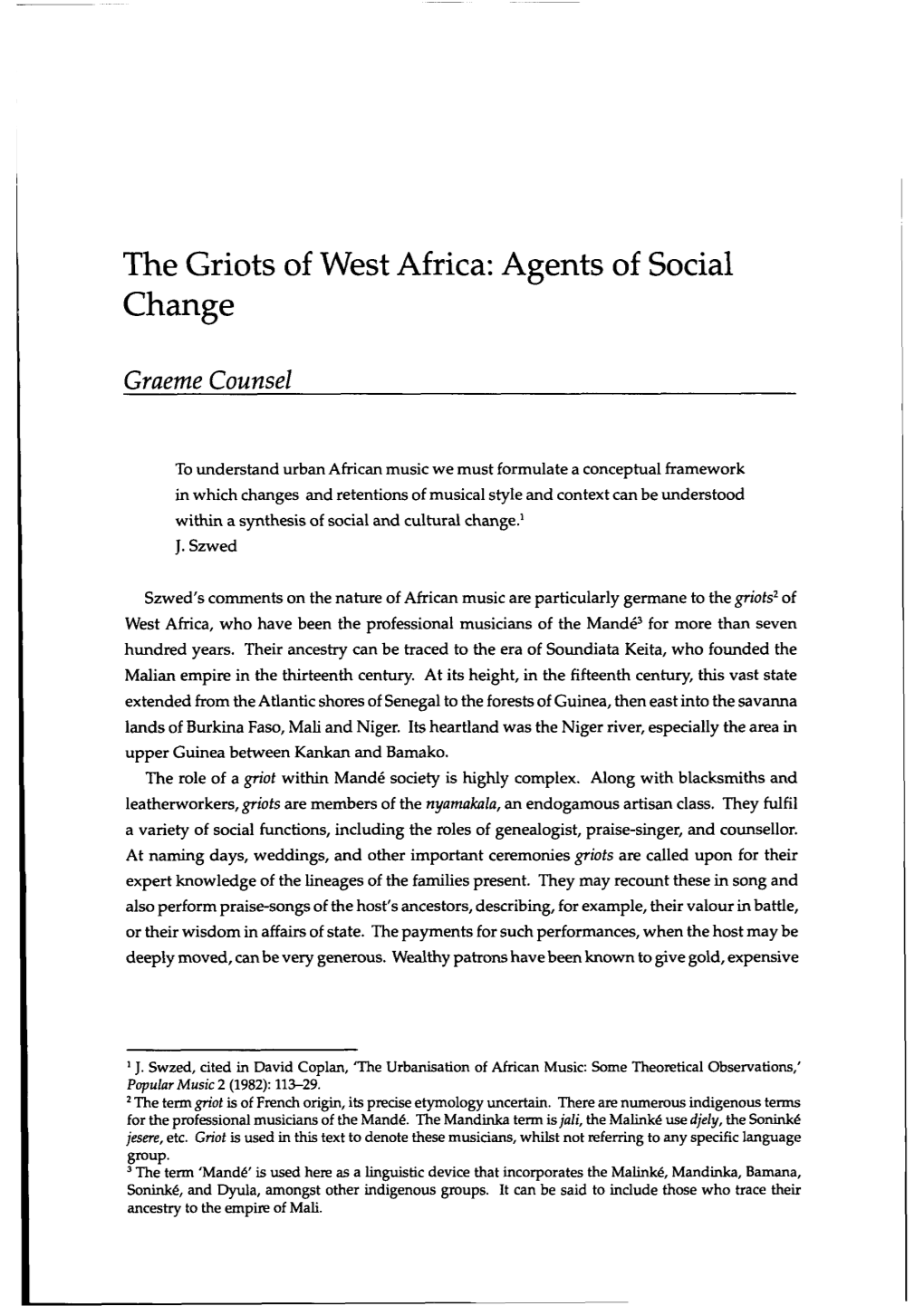 The Griots of West Africa: Agents of Social Change