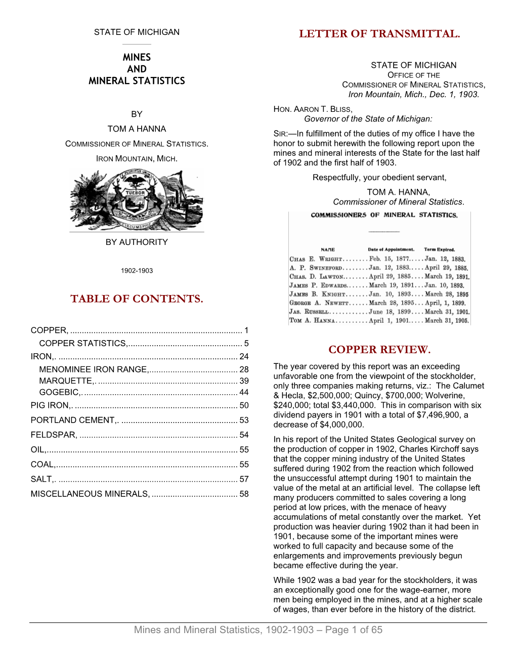 Mines and Mineral Statistics