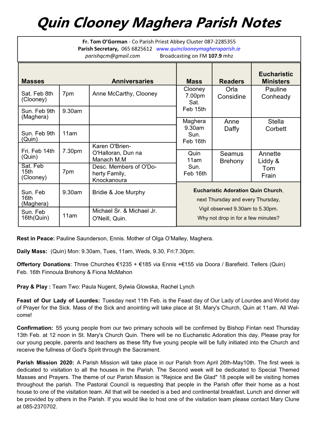 Quin Clooney Maghera Parish Notes