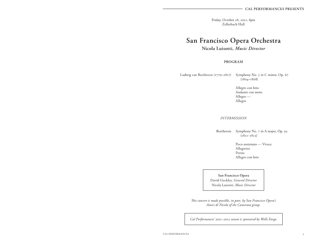 San Francisco Opera Orchestra Nicola Luisotti, Music Director